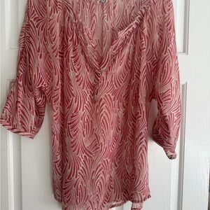 Daniel Rainn Red and White Patterned Blouse